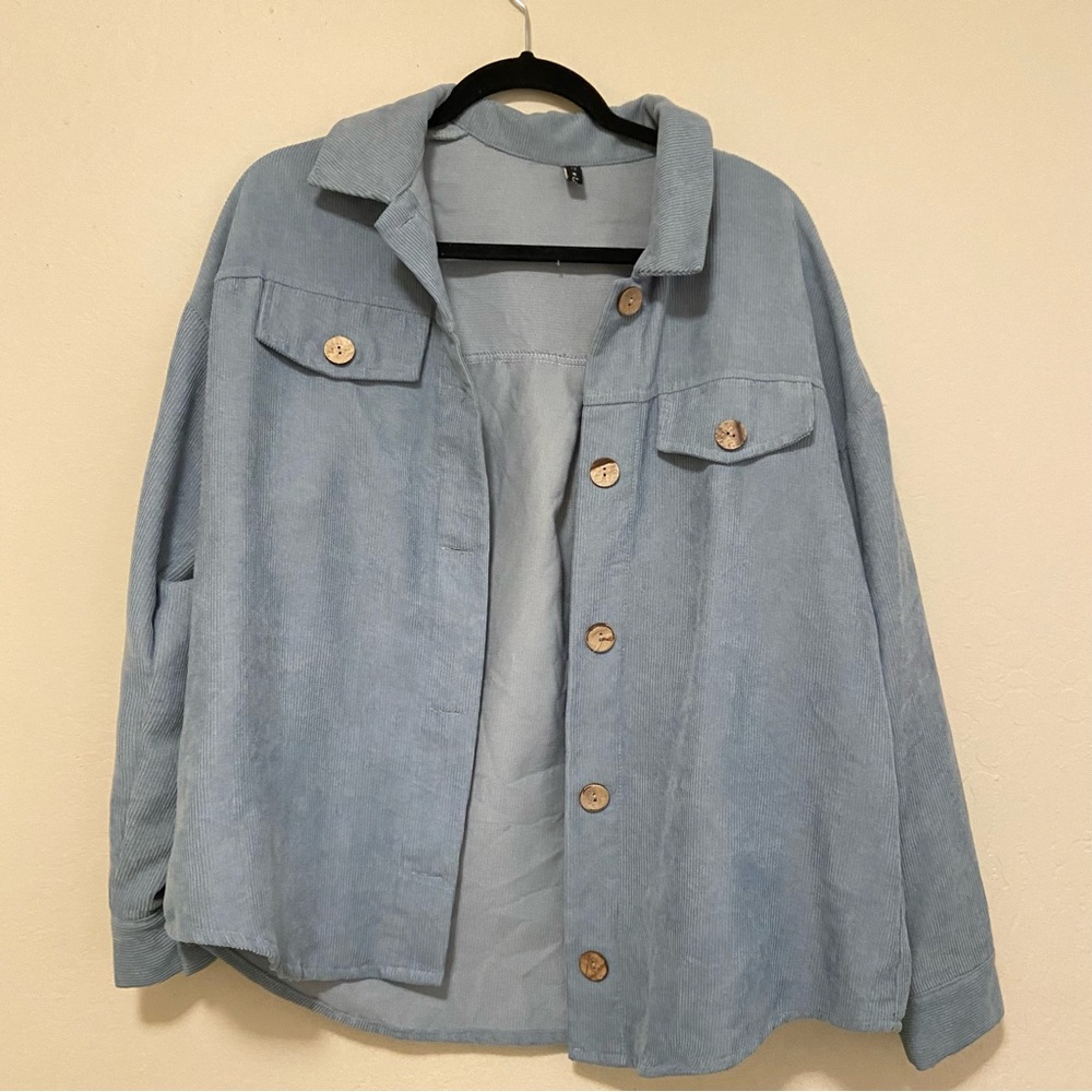 light blue corduroy button up